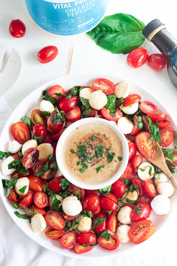 Snack On This Flavorful Tomato Basil Salad With Cashew Balsamic Dip | Vital Proteins
