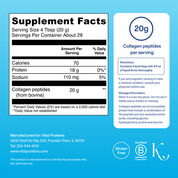 |CP20RD| Collagen Peptides 19.3oz | Supplement Facts