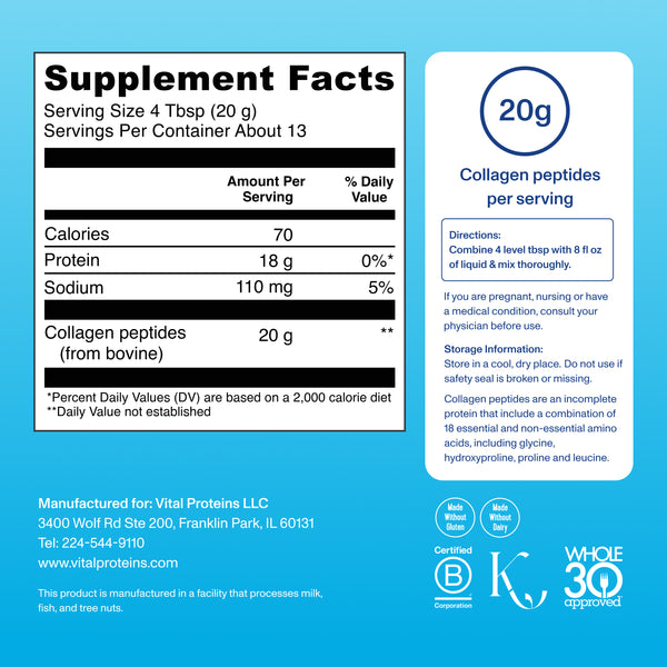 |CP10UBO| Collagen Peptides 10oz | Supplement Facts