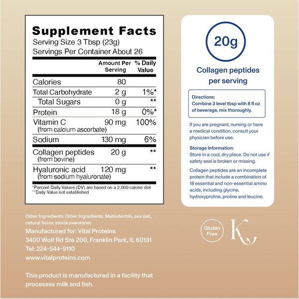 |CPVA20RHAVC| Vanilla Collagen Peptides Advanced | Supplement Facts