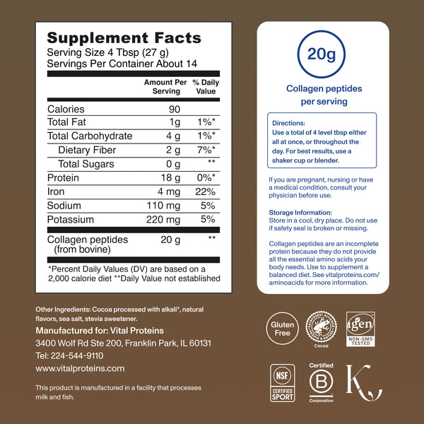 |CPC10X| Chocolate Collagen Peptides 13.5oz | Supplement Facts