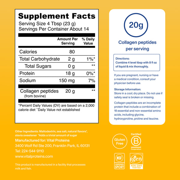 |CPVNA10X| Vanilla Collagen Peptides 11.5oz | Supplement Facts