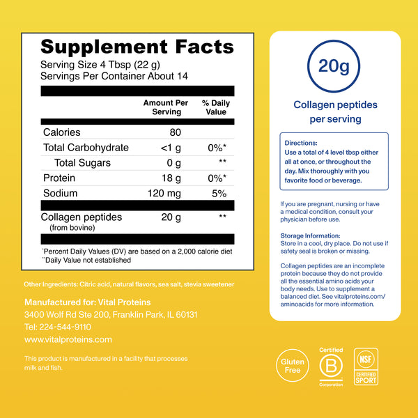 |LCP10SX| Lemon Collagen Peptides 11oz | Supplement Facts