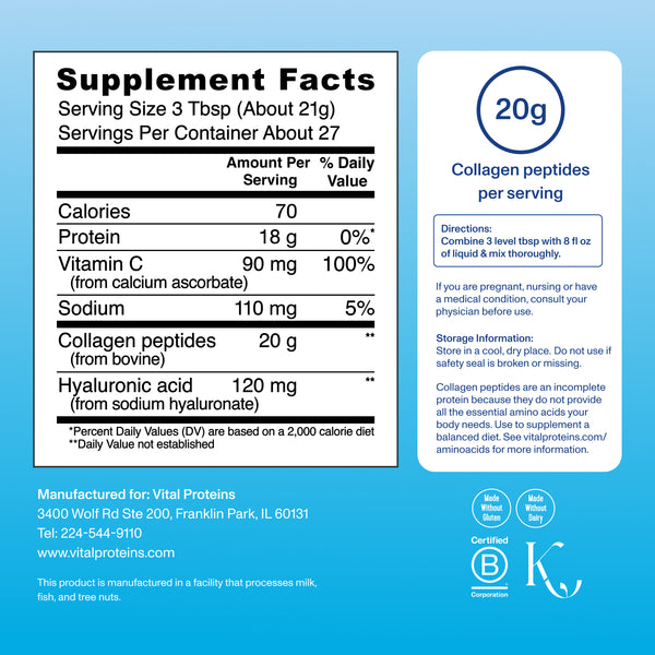 |CP20RHAVC| Collagen Peptides Advanced 20oz Canister | Supplement Facts