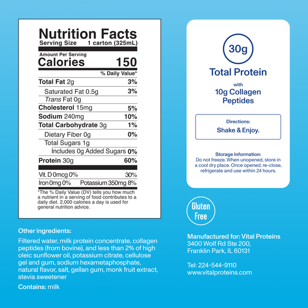 |RTDVN4PK| Vanilla Collagen & Protein Shake | Supplement Facts