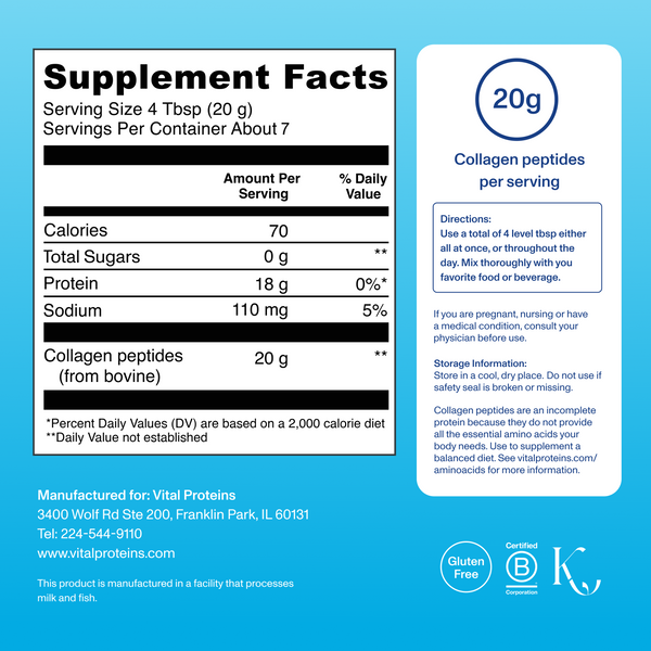 |CP05W| Collagen Peptides 5oz | Supplement Facts