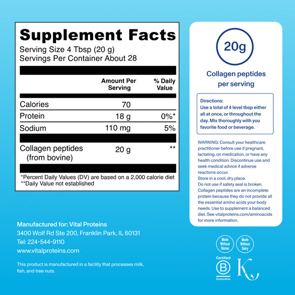 |CP10UBO| Collagen Peptides 10oz | Supplement Facts