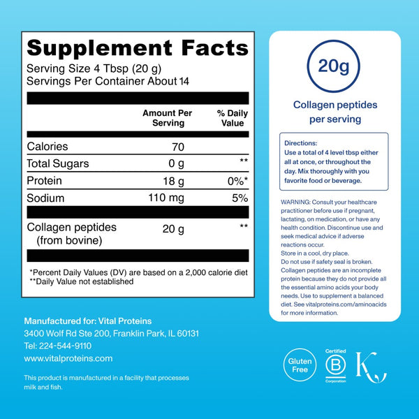 |CP10UBO| Collagen Peptides 10oz | Supplement Facts