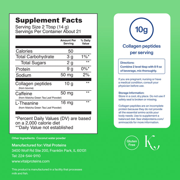 |CPM10U| Matcha Collagen Peptides 10oz | Supplement Facts